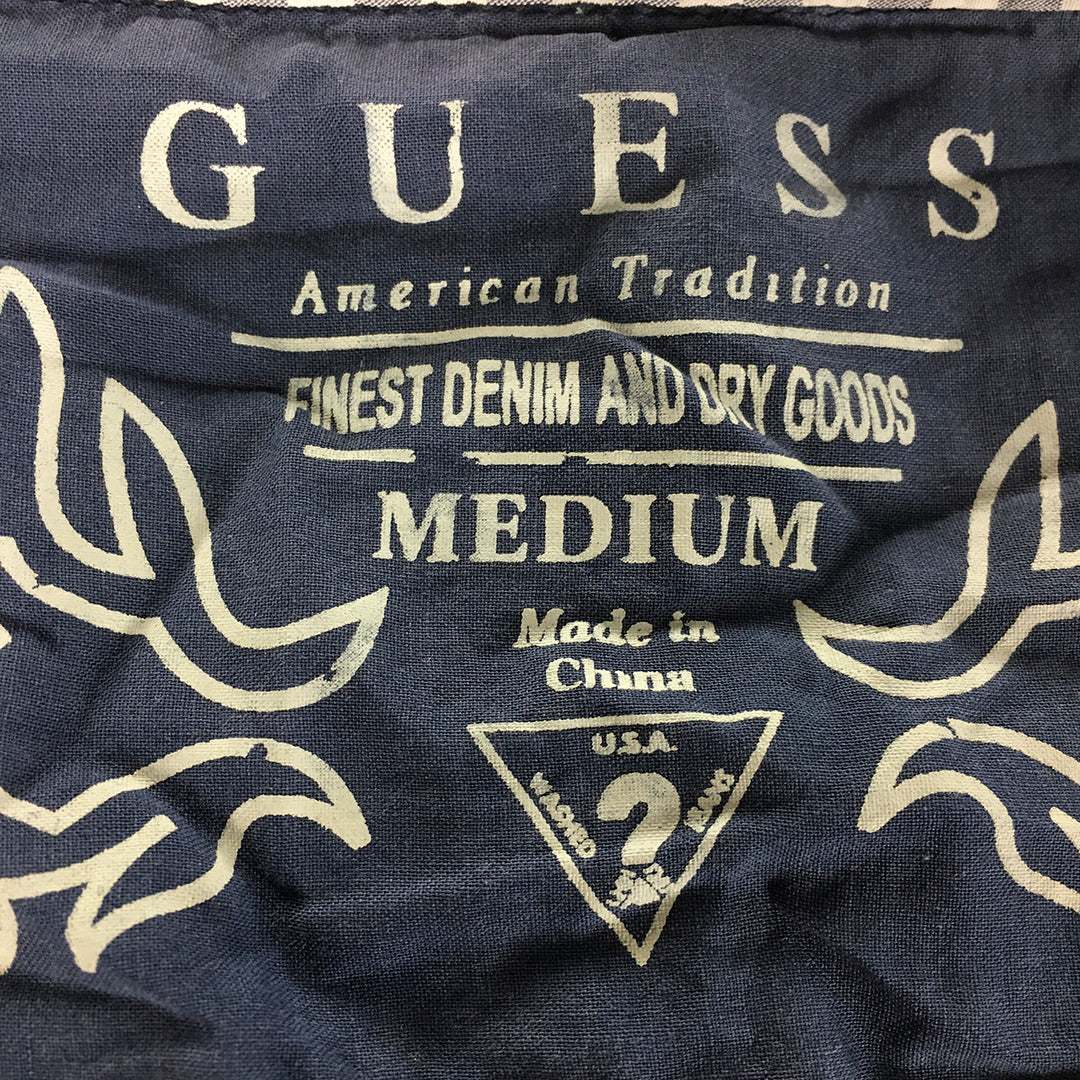 Guess Mens Shirt Size M Blue White Checkered Long Sleeve Button-Up