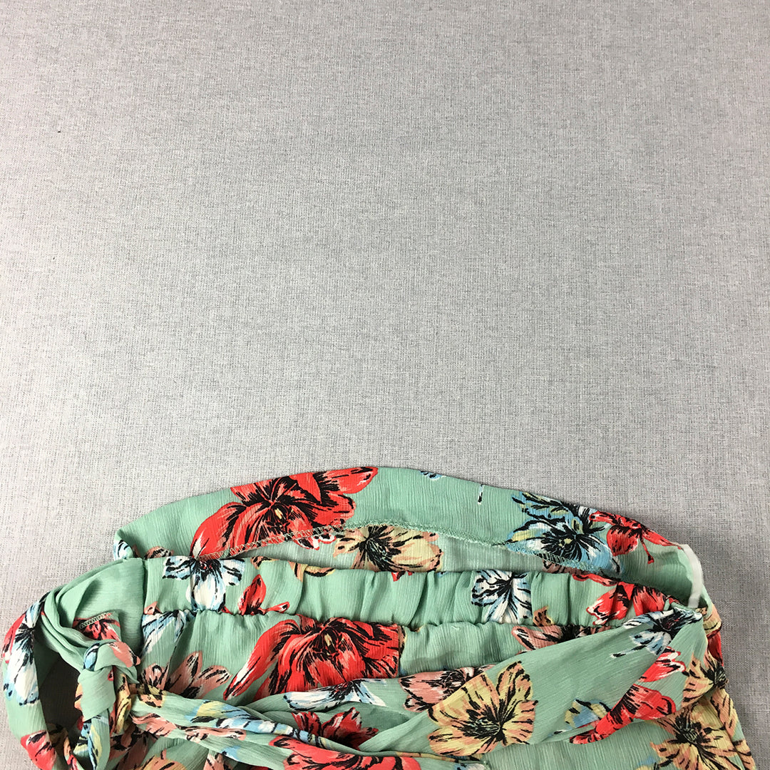 Mikey & Joey Womens Mini Skirt Size L Green Floral Elastic Waist