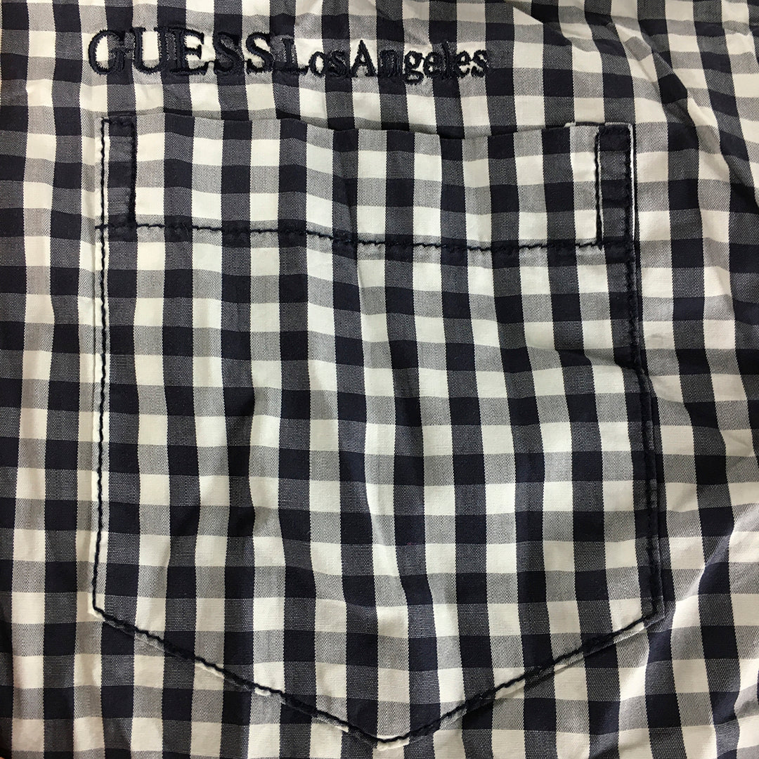 Guess Mens Shirt Size M Blue White Checkered Long Sleeve Button-Up