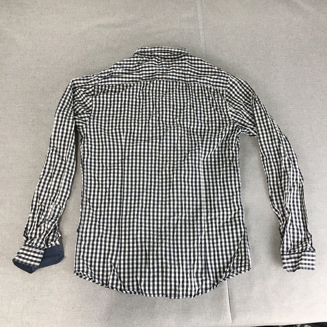 Guess Mens Shirt Size M Blue White Checkered Long Sleeve Button-Up