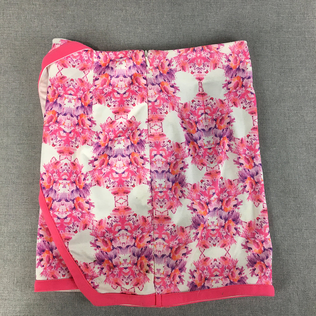 Mooloola Womens Mini Skirt Size 10 White Pink Psychedelic Pattern Lined