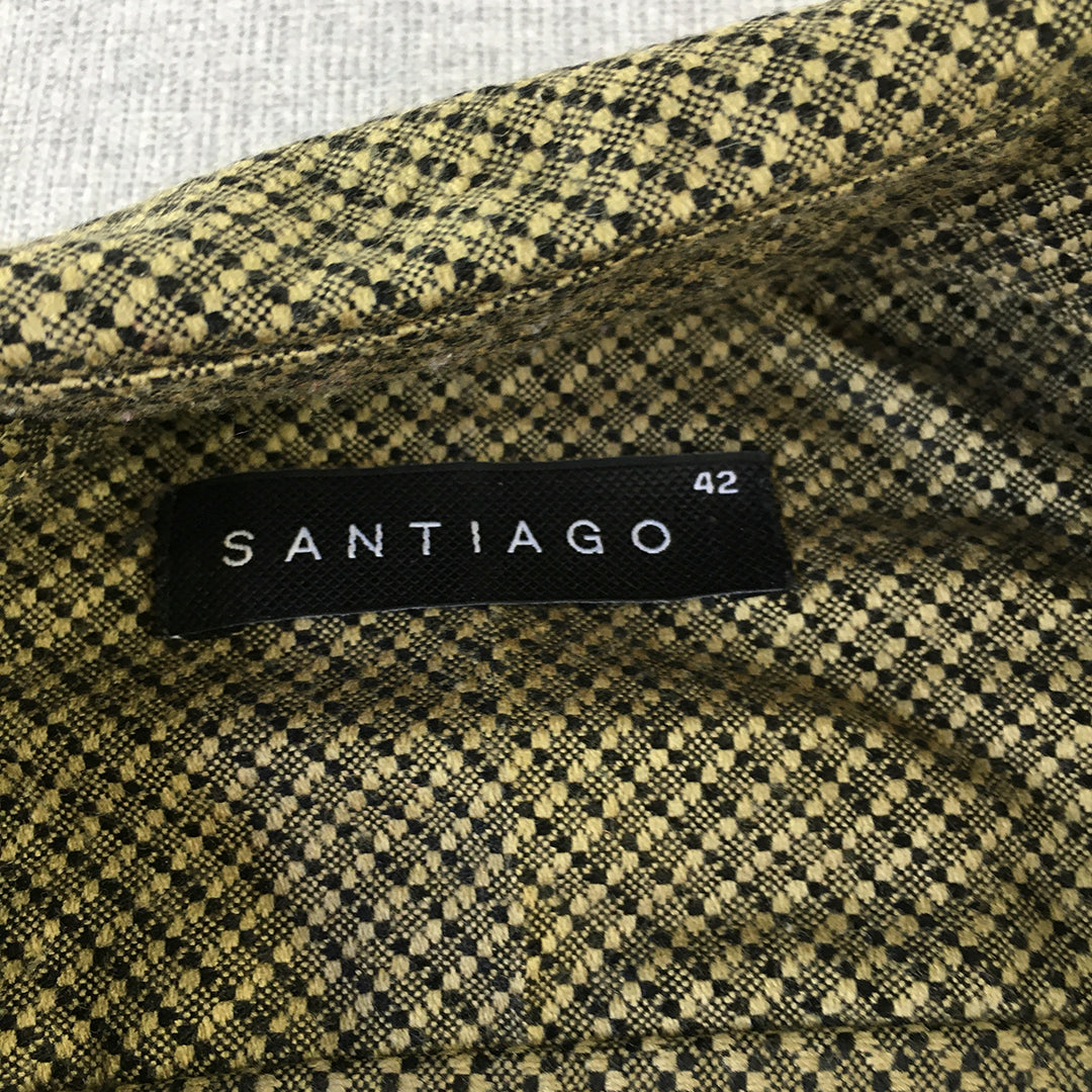 Santiago Mens Shirt Size M Yellow Black Dot Long Sleeve Button-Up