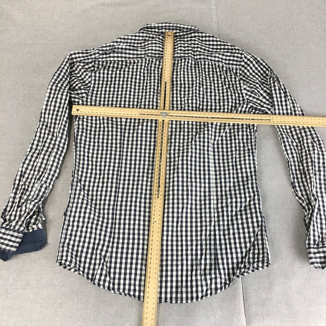 Guess Mens Shirt Size M Blue White Checkered Long Sleeve Button-Up