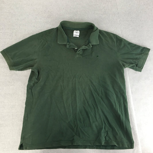 Zara Mens Polo Shirt Size XL Green Collared Short Sleeve Rugby