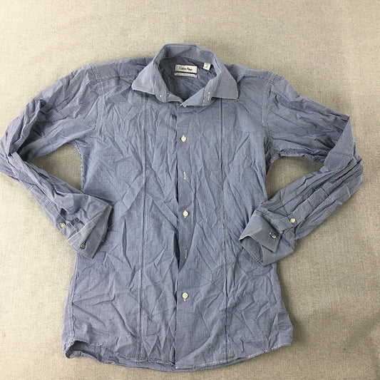 Calvin Klein Mens Shirt Size XS (38) Slim Fit Blue Long Sleeve Button-Up