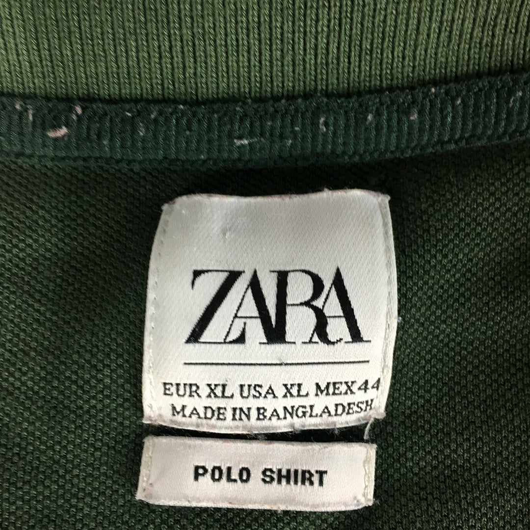 Zara Mens Polo Shirt Size XL Green Collared Short Sleeve Rugby