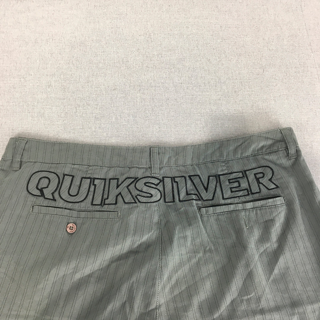 Quiksilver Mens Chino Shorts Size 40 Grey Striped Pockets Logo Casual Walking