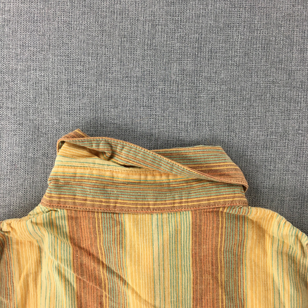 Ezpresso Womens Shirt Size L Brown Yellow Striped Button-Up Sleeveless Top