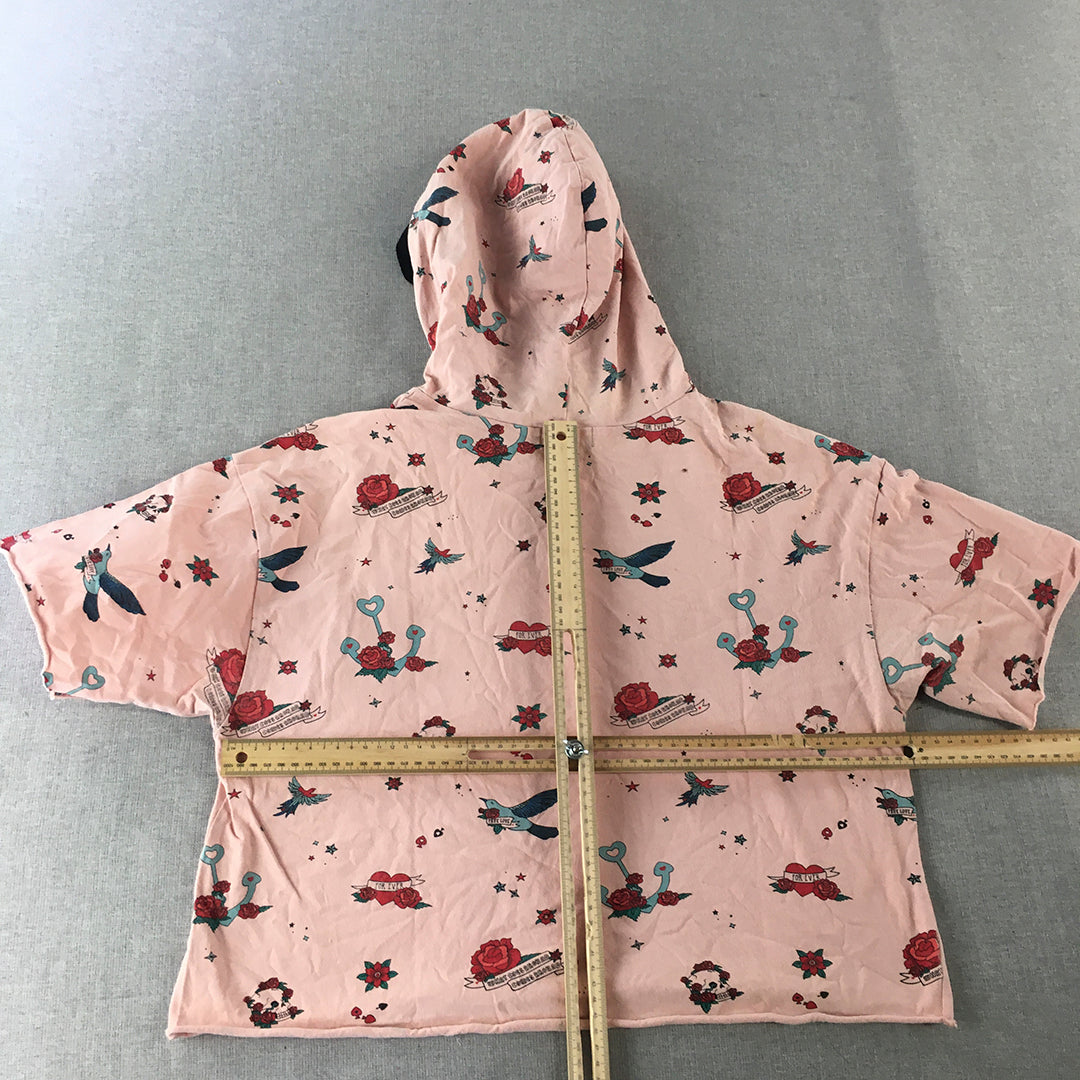 Valleygirl Womens Hoodie Shirt Size L Pink Anchor Heart Bird Tattoo Pullover