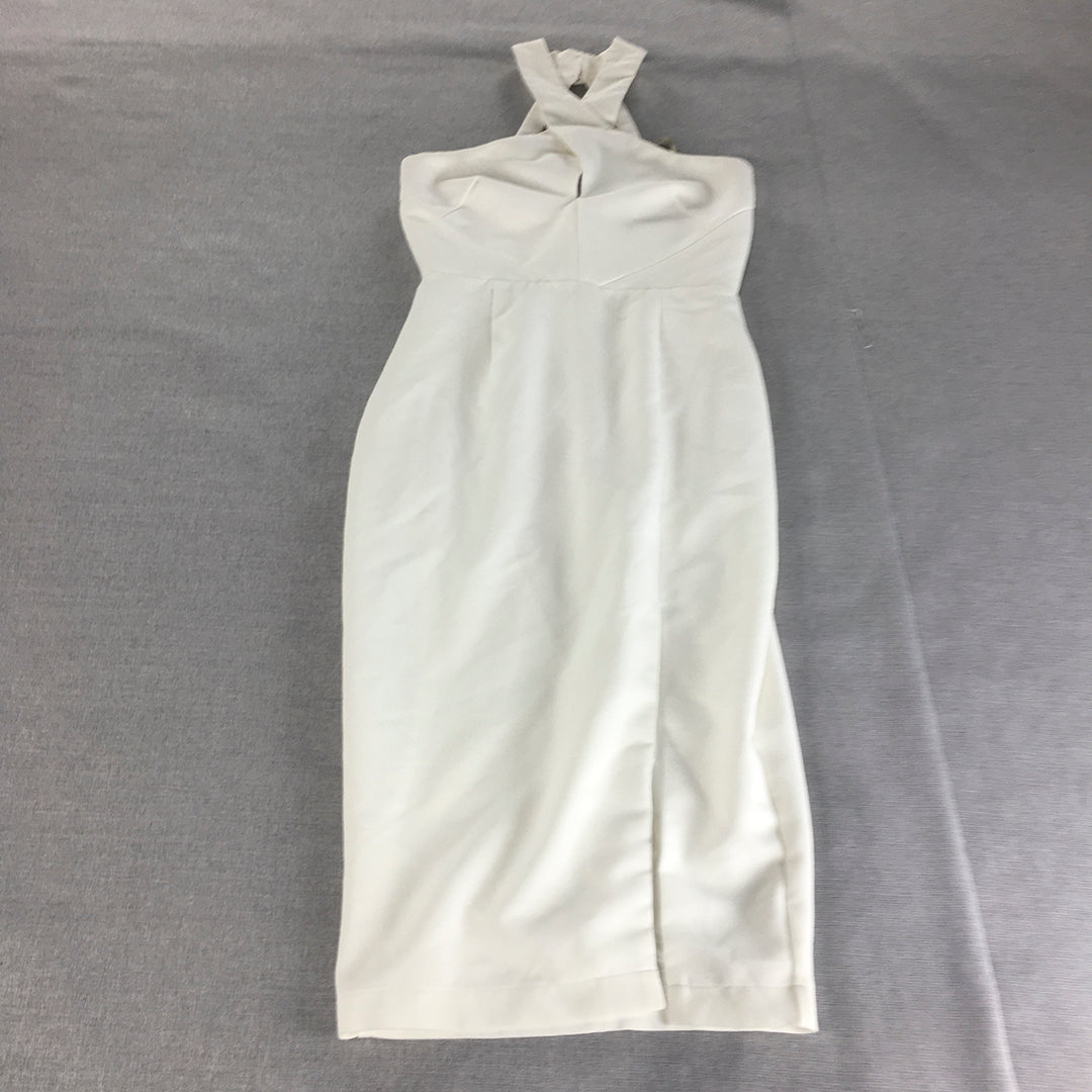 Forcast Womens Cocktail Dress Size 8 White Sleeveless Midi Pleated