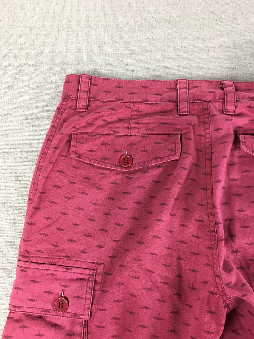 Ben Sherman Mens Shorts Size 30 Pink Cargo Pockets Umbrella Pattern