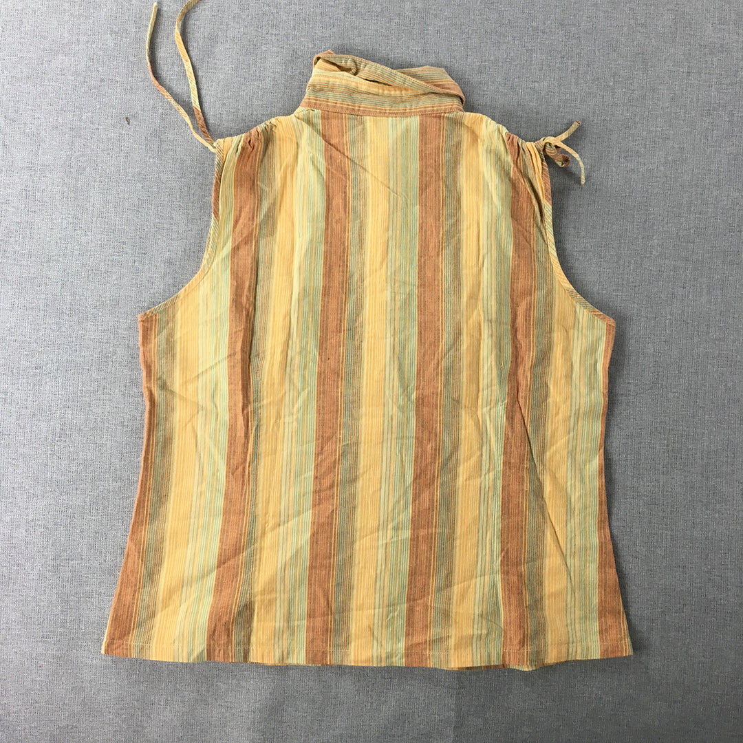 Ezpresso Womens Shirt Size L Brown Yellow Striped Button-Up Sleeveless Top