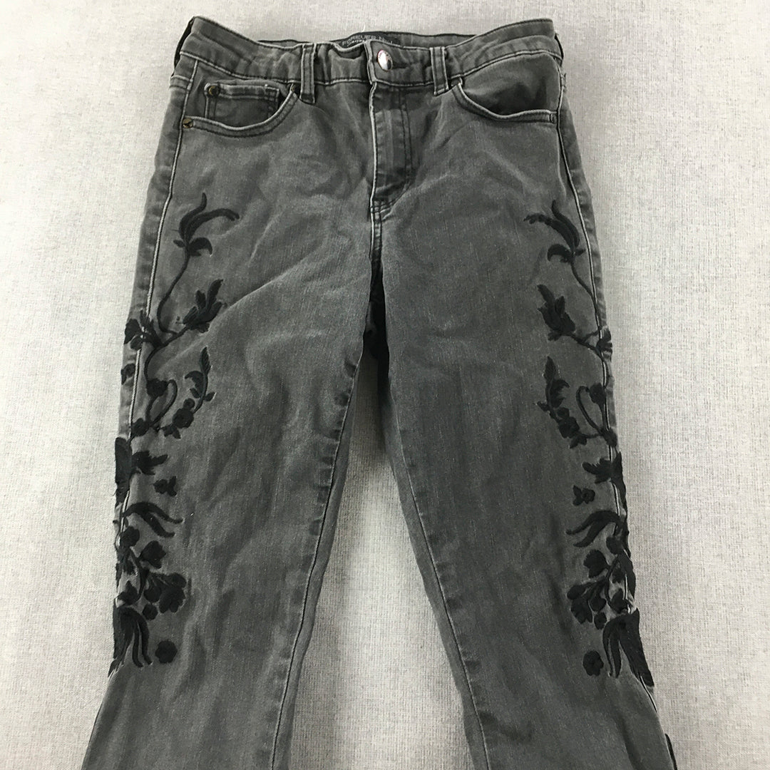 Decjuba Womens Skinny Jeans Size 8 Black Floral Lace Stretch Denim