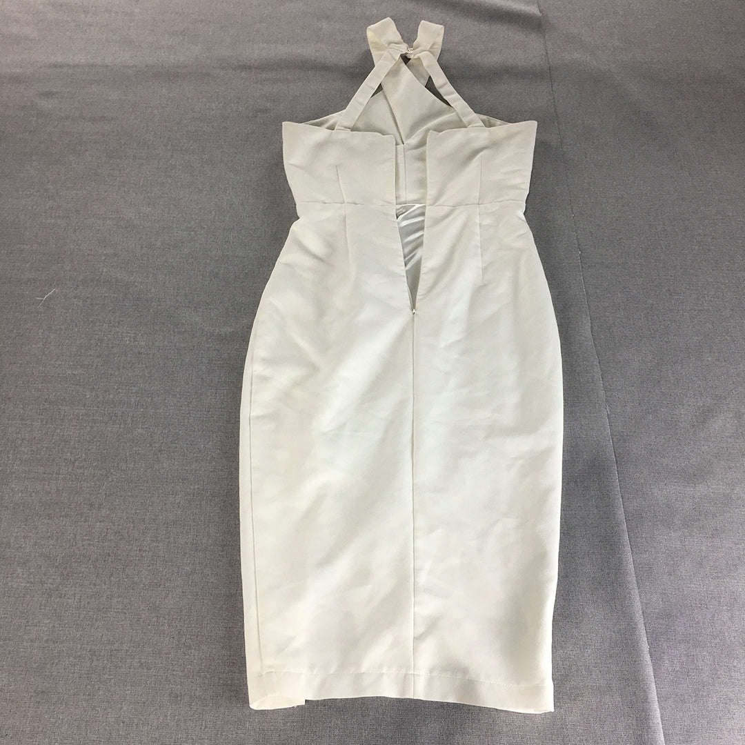 Forcast Womens Cocktail Dress Size 8 White Sleeveless Midi Pleated