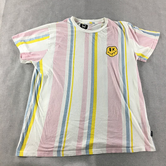 WXYZ Mens T-Shirt Size M White Pink Yellow Striped Short Sleeve Tee