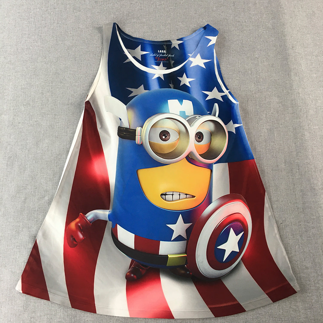 Captain America Minion Tank Top Womens Size M Red White Blue USA Shirt