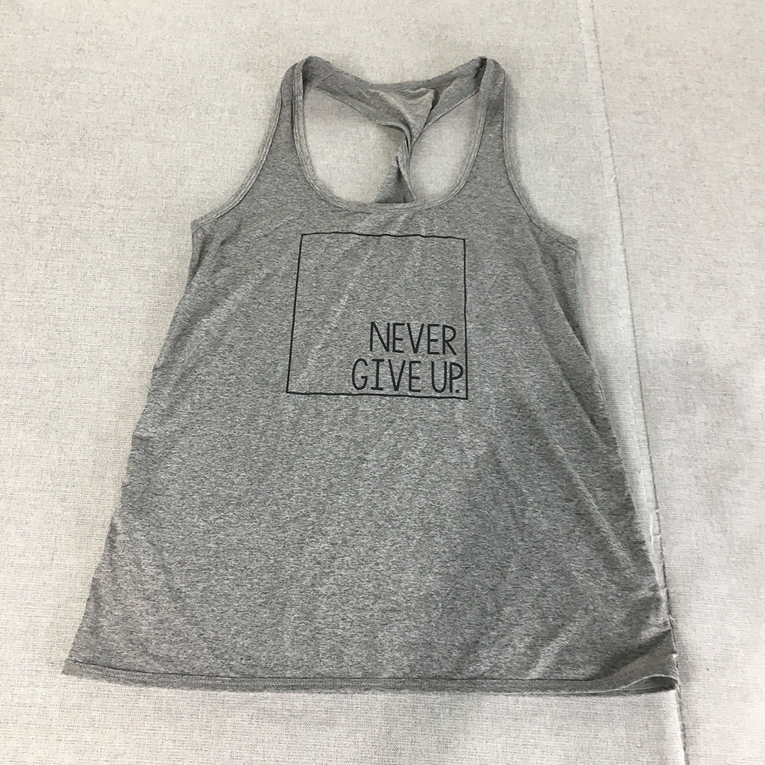 Lorna Jane Womens Tank Top Size S Grey Never Give Up Sleeveless Shirt