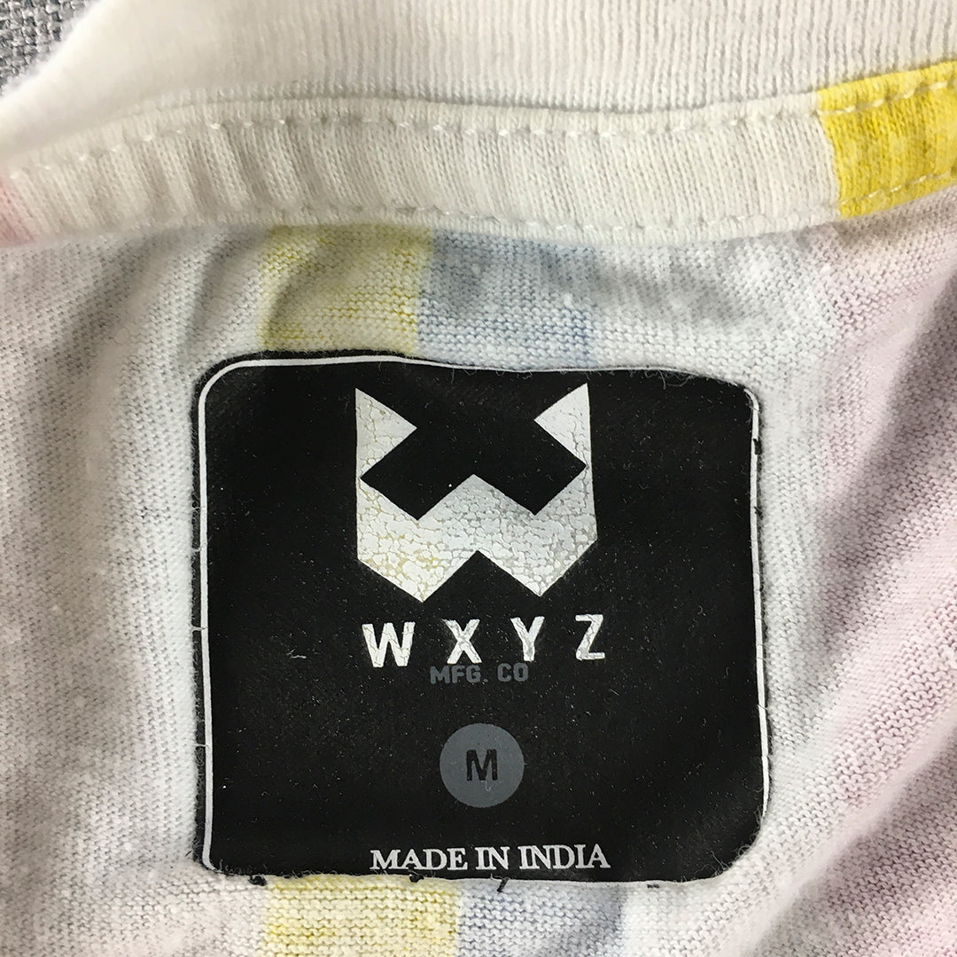 WXYZ Mens T-Shirt Size M White Pink Yellow Striped Short Sleeve Tee