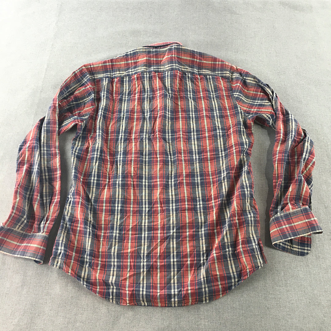 Peter England Mens Shirt Size M Slim Fit Long Sleeve Button-Up Collared Red