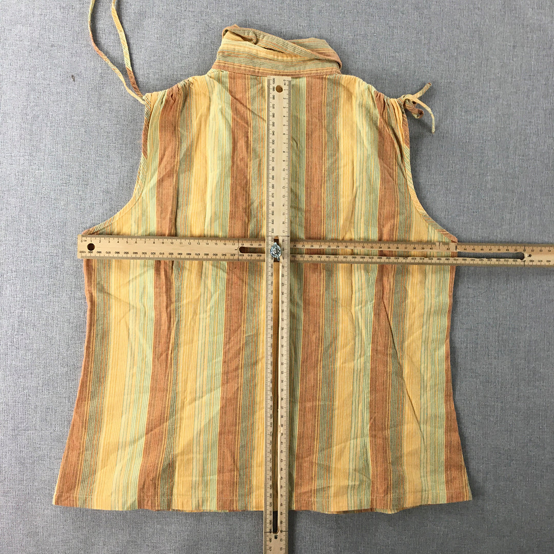 Ezpresso Womens Shirt Size L Brown Yellow Striped Button-Up Sleeveless Top