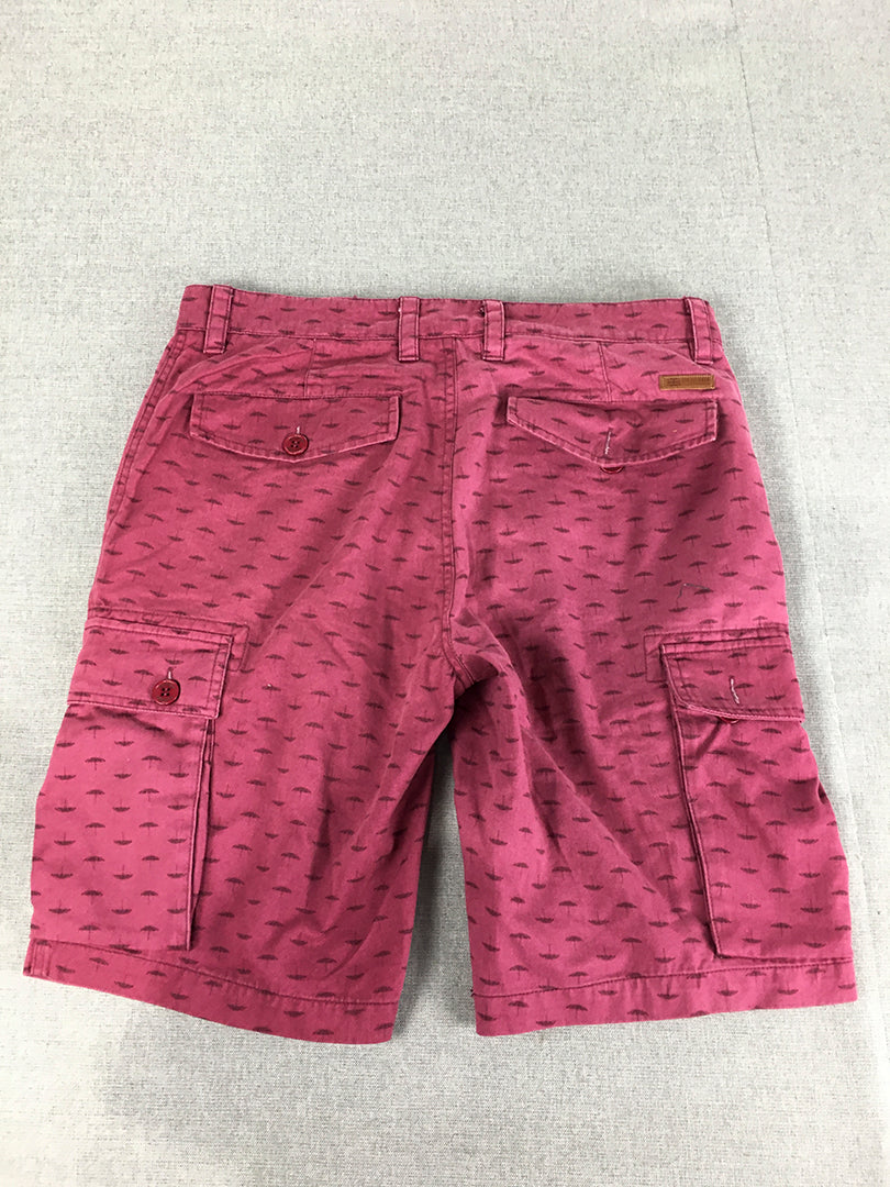 Ben Sherman Mens Shorts Size 30 Pink Cargo Pockets Umbrella Pattern