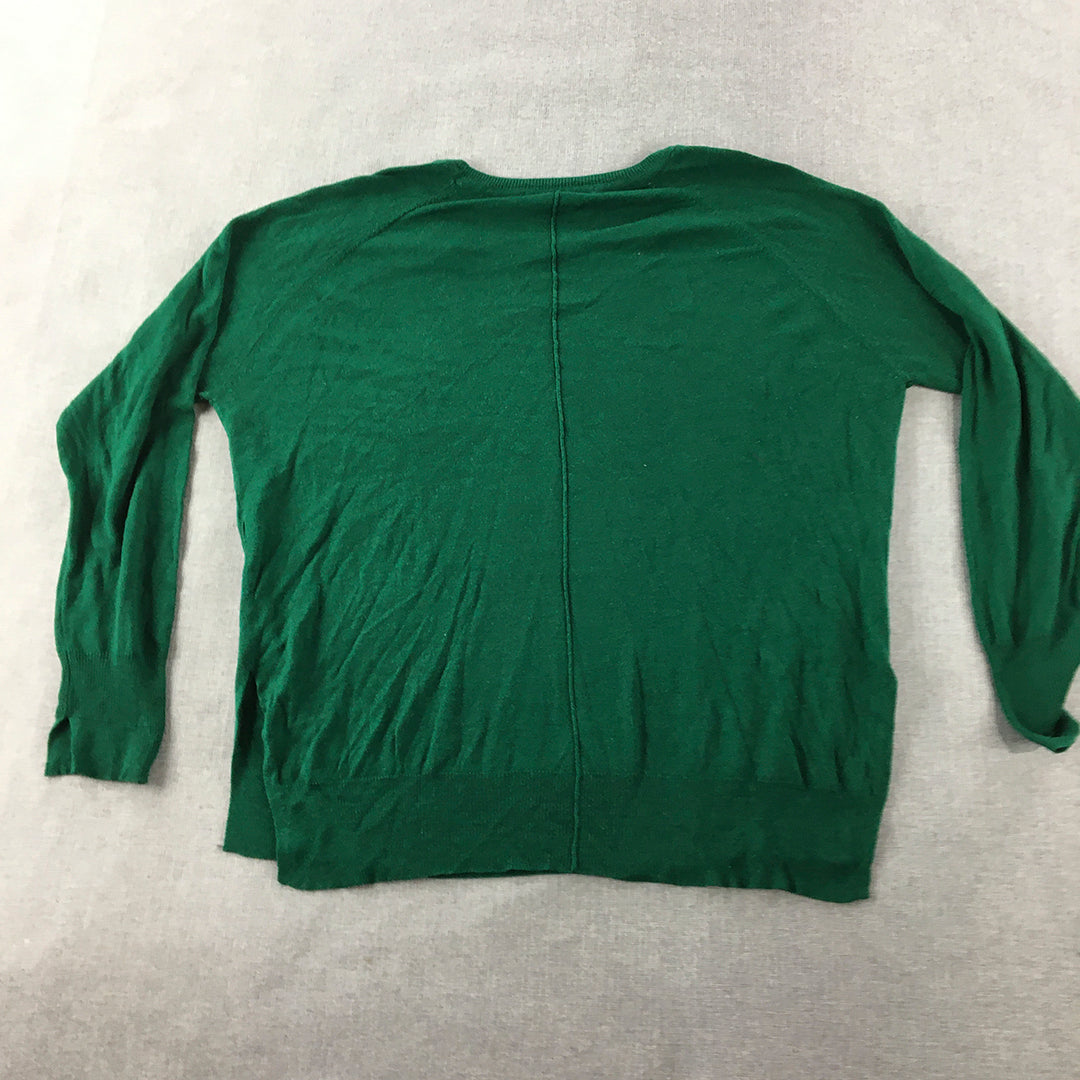 Zara Womens Knit Sweater Size M Green Crew Neck Pullover Jumper