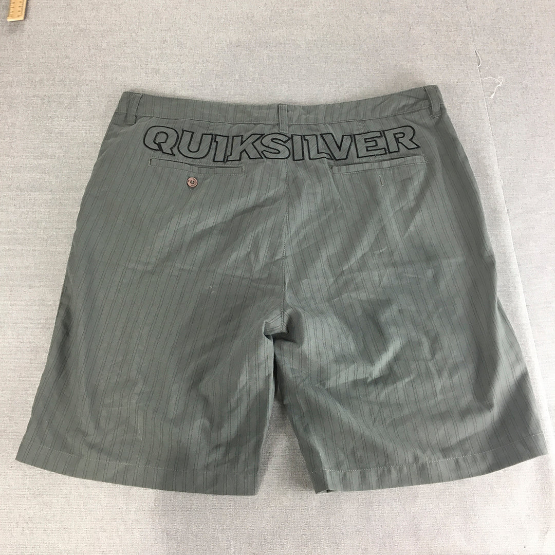 Quiksilver Mens Chino Shorts Size 40 Grey Striped Pockets Logo Casual Walking