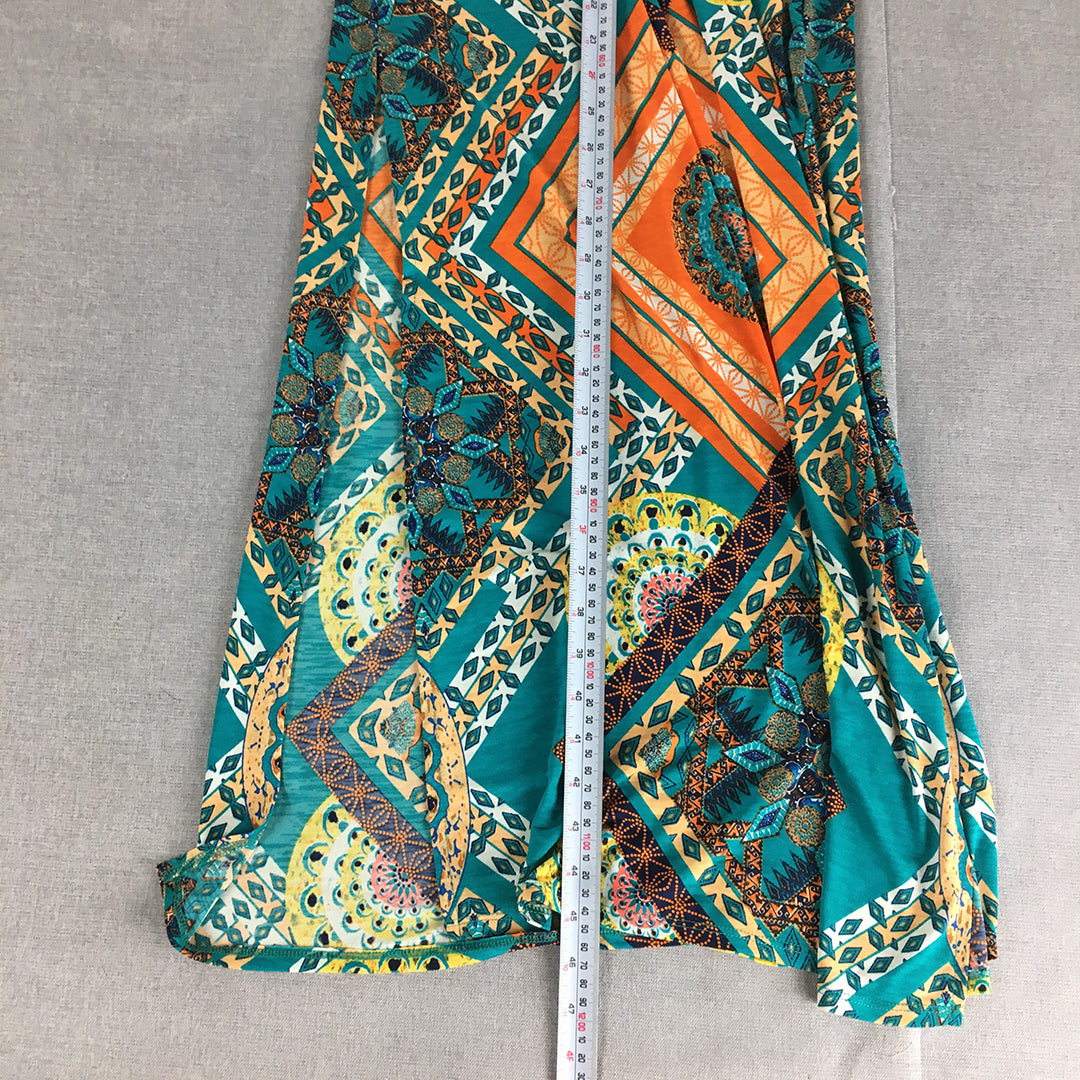 Grievergate Womens Sundress Size S Blue Orange Floral Midi Sleeveless