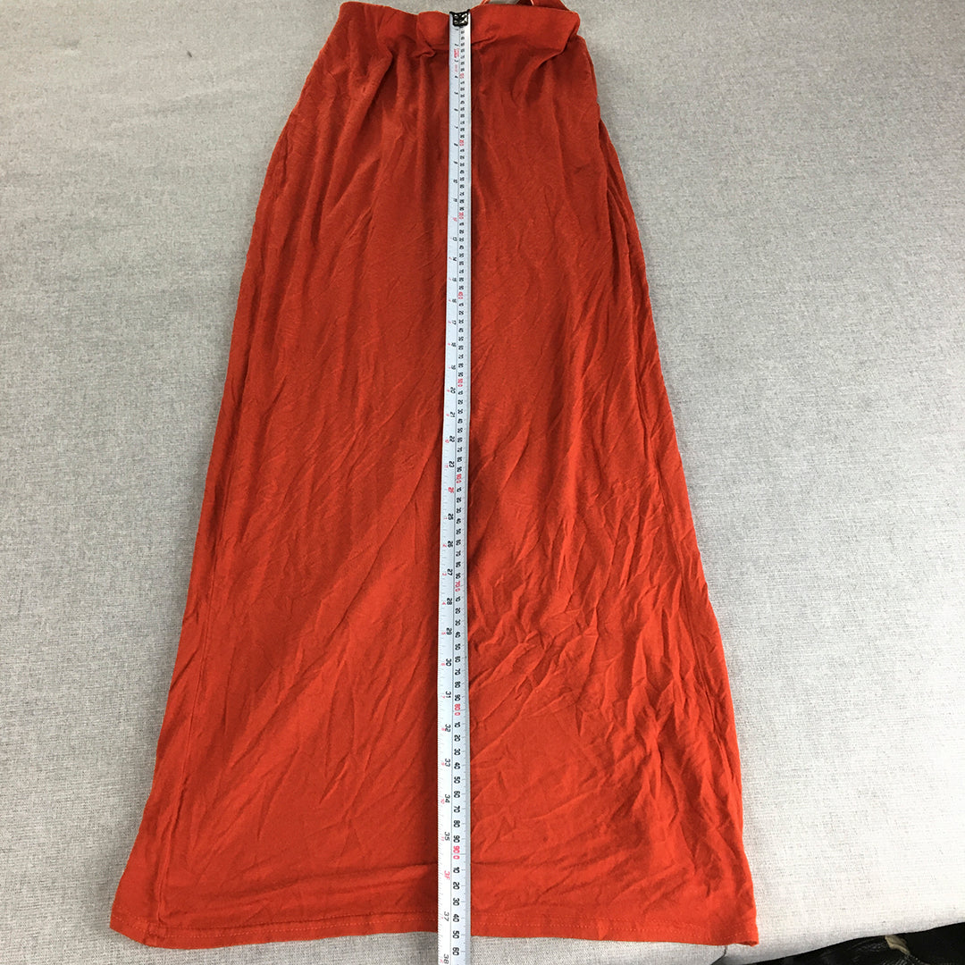 Boohoo Womens Maxi Skirt Size 10 Orange Elastic Waist A-Line