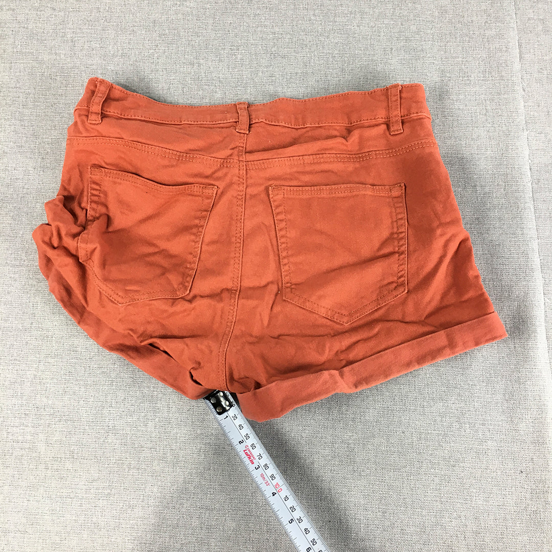 H&M Womens Shorts Size 6 Rust Red Stretch Denim Pockets Bermuda