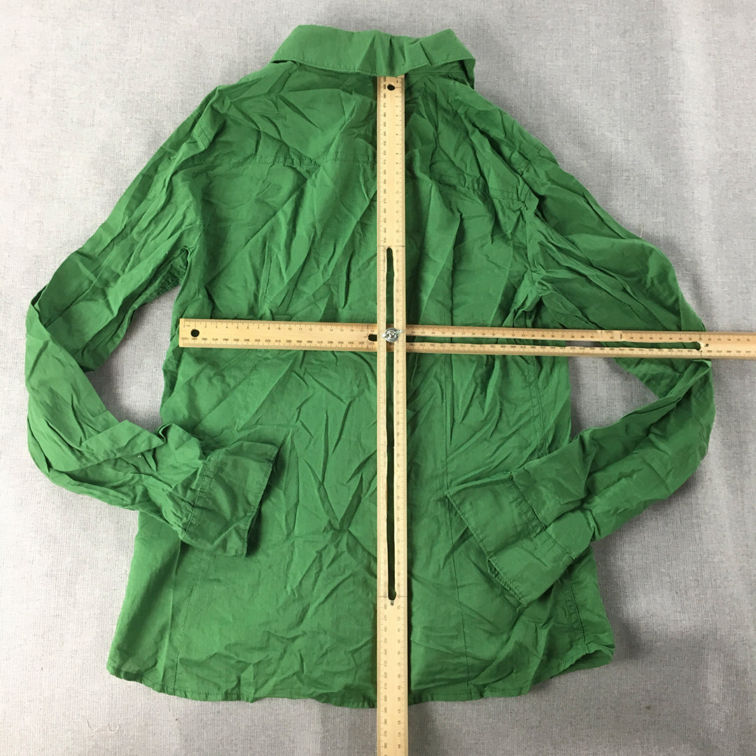 Esprit Womens Shirt Size 6 Green Long Sleeve Button-Up Collared Top