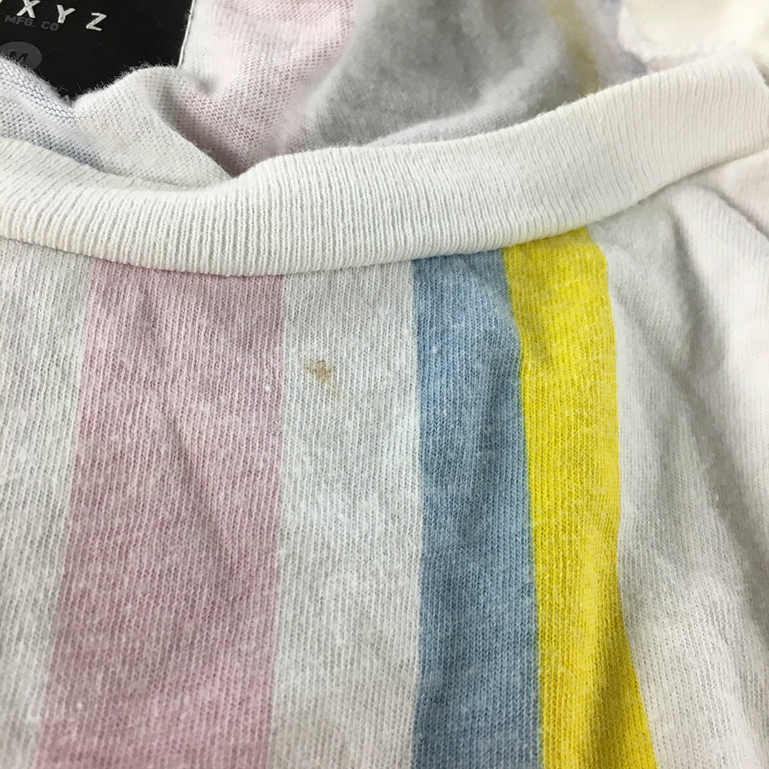 WXYZ Mens T-Shirt Size M White Pink Yellow Striped Short Sleeve Tee