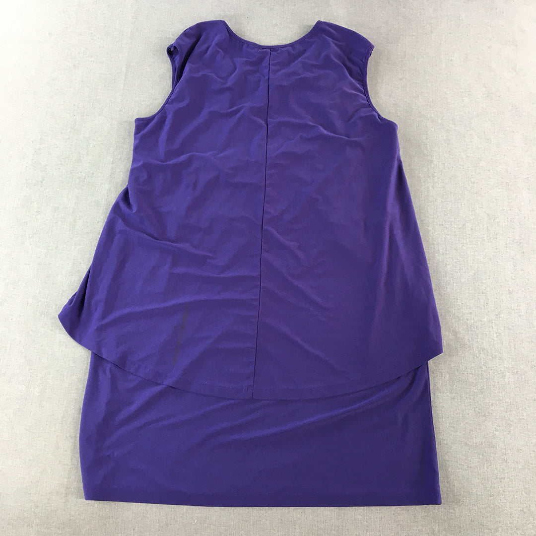 Cordelia St Womens Midi Dress Size 18 Purple Layered Sleeveless