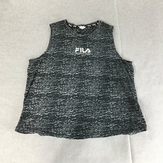 FILA Womens Tank Top Size 18 Black Grey Embroidered Logo Sleeveless Shirt