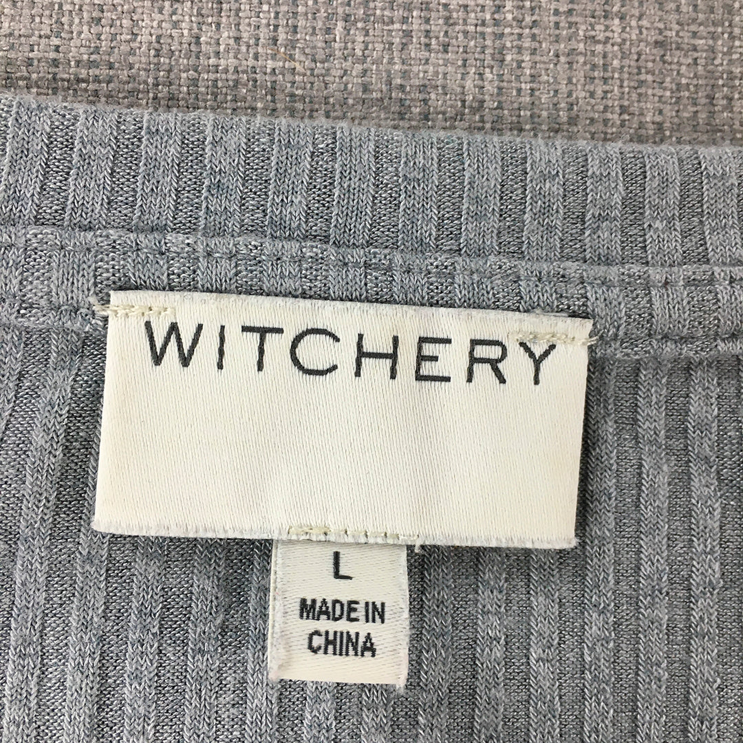 Witchery Womens Knit Top Size L Blue 1/2 Button Long Sleeve Pullover Shirt