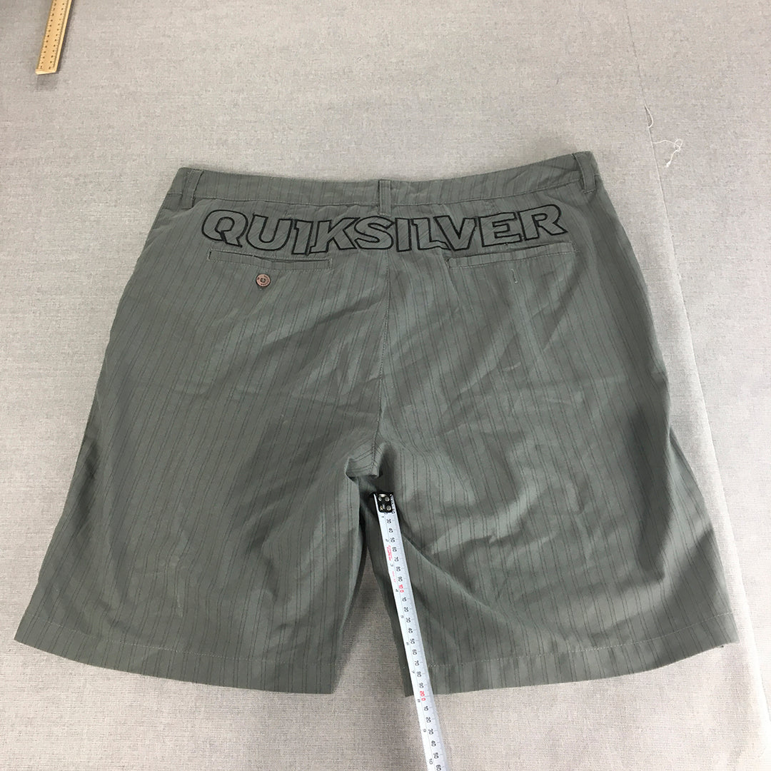 Quiksilver Mens Chino Shorts Size 40 Grey Striped Pockets Logo Casual Walking