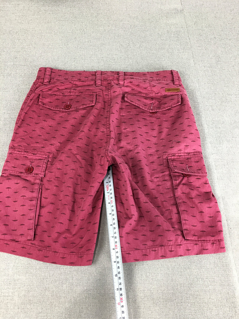 Ben Sherman Mens Shorts Size 30 Pink Cargo Pockets Umbrella Pattern