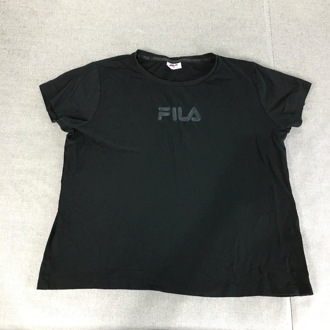 FILA Womens T-Shirt Size 18 Black Embroidered Logo Crew Neck Short Sleeve