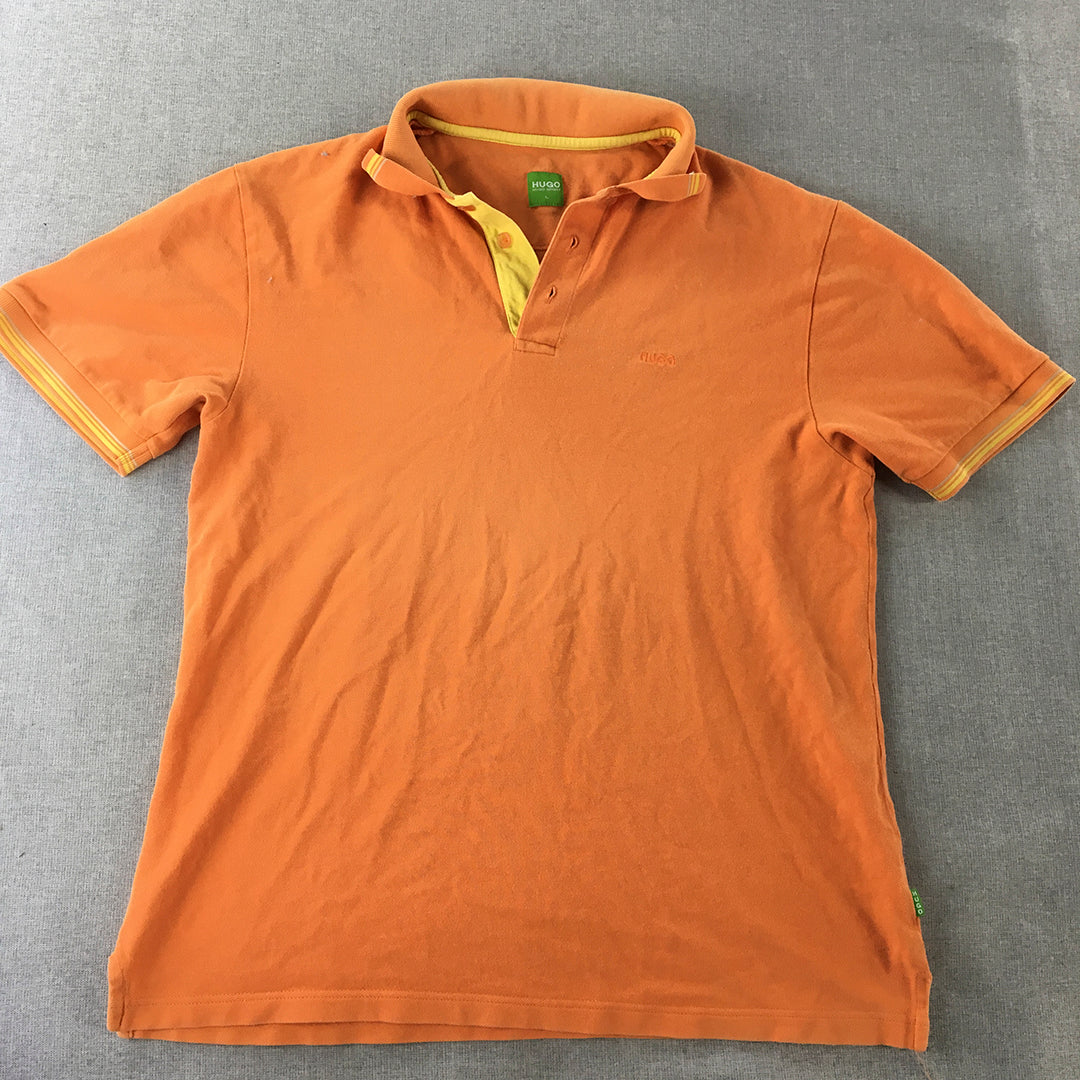 Hugo Boss Sport Mens Polo Shirt Size L Orange Short Sleeve Logo Collared Rugby