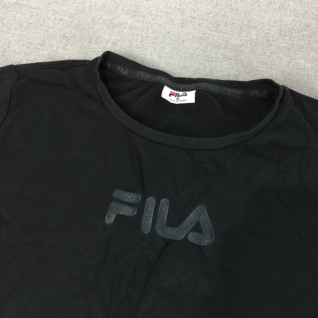 FILA Womens T-Shirt Size 18 Black Embroidered Logo Crew Neck Short Sleeve