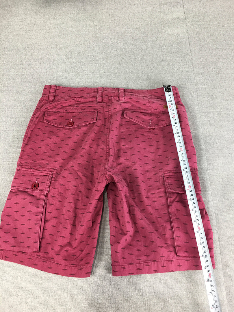 Ben Sherman Mens Shorts Size 30 Pink Cargo Pockets Umbrella Pattern