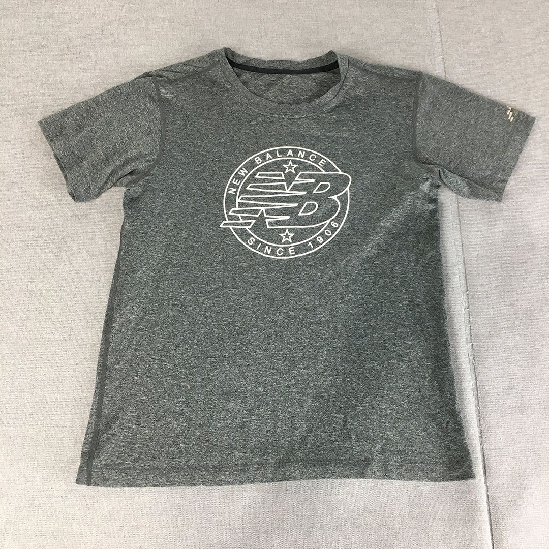 New Balance Womens T-Shirt Size S Grey Logo Crew Neck Short Sleeve Top