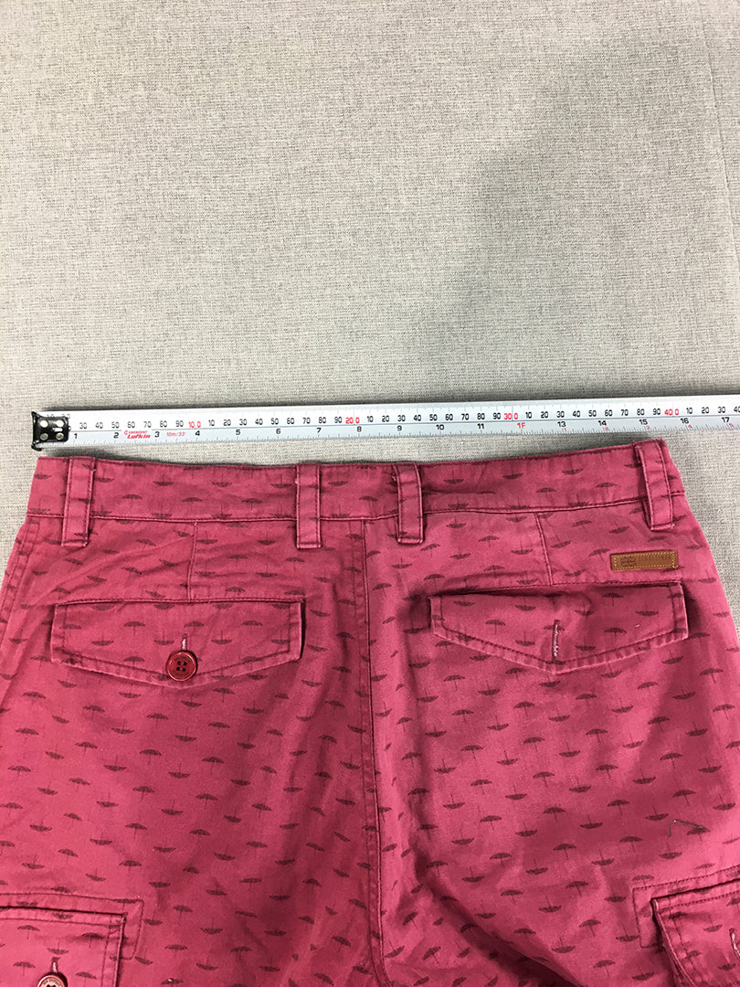 Ben Sherman Mens Shorts Size 30 Pink Cargo Pockets Umbrella Pattern