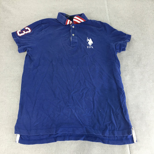 U.S. Polo Assn. Mens Shirt Size L Slim Fit Blue Big Embroidered Logo Rugby