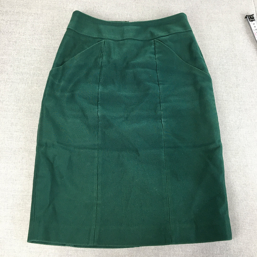 Ojay Womens Corduroy Skirt Size 8 Green A-Line Pockets Midi