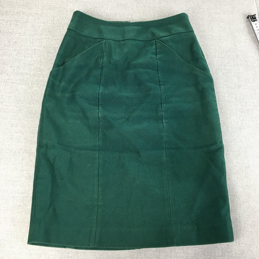 Ojay Womens Corduroy Skirt Size 8 Green A-Line Pockets Midi