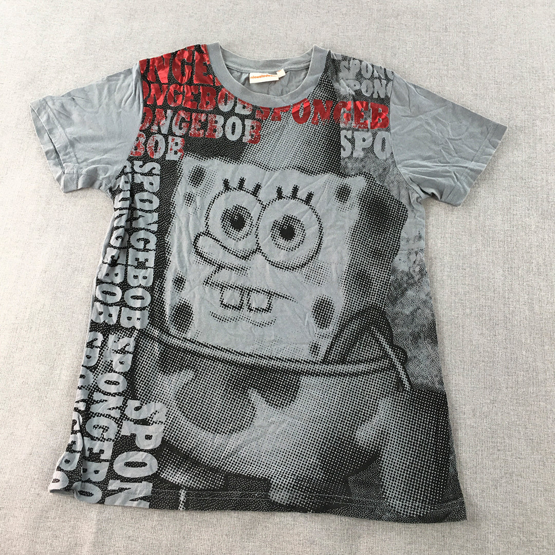 Spongebob T-Shirt Adult Size M Grey Full-Print Short Sleeve