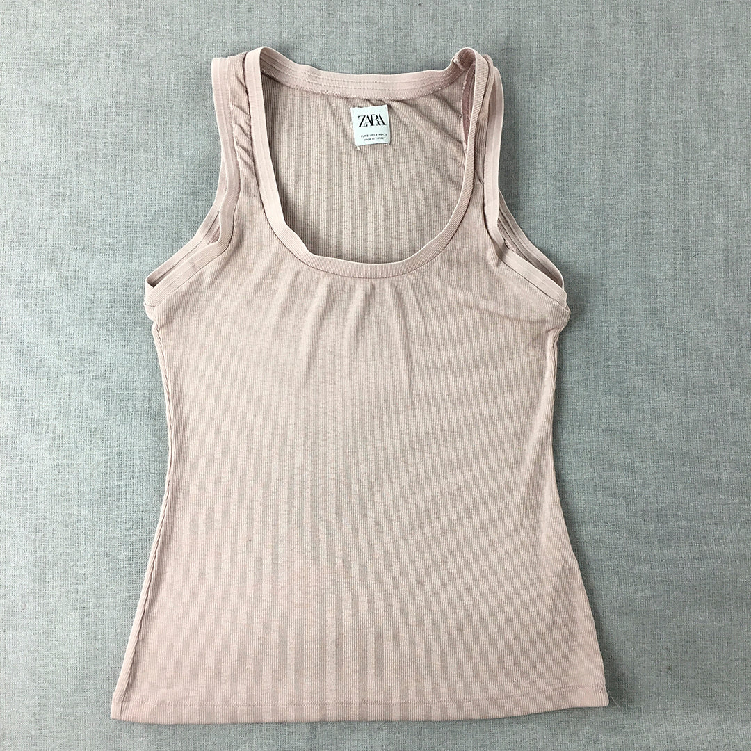 Zara Womens Knit Tank Top Size S Pink Sleeveless Shirt