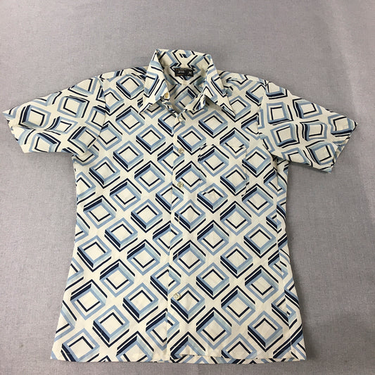 Vintage JC Penney Mens Shirt Size M White Blue Abstract Geometric Loud