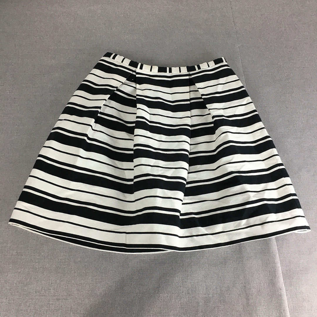 Tokito Womens Skirt Size 10 White Black Striped Pleated A-Line